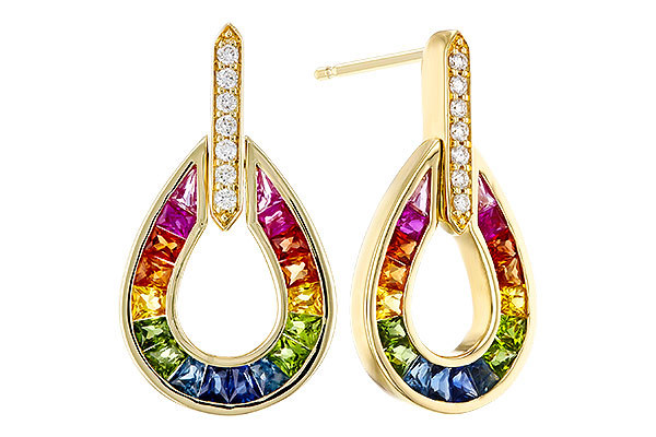 K293-48303: EARRINGS 1.18 MULTI-COLOR SAPP 1.25 TGW